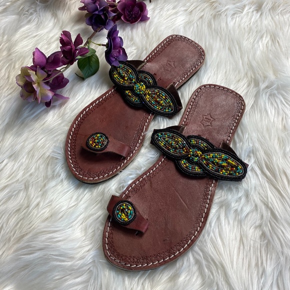 Vera Pella Beaded Sandals, Size 42 - Picture 1 of 8